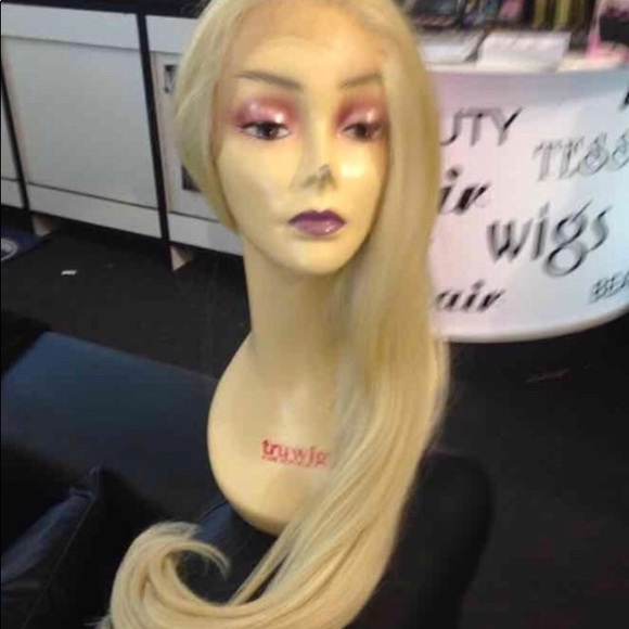 Wig Long blonde human hair Blende Long Wig - Picture 4 of 8